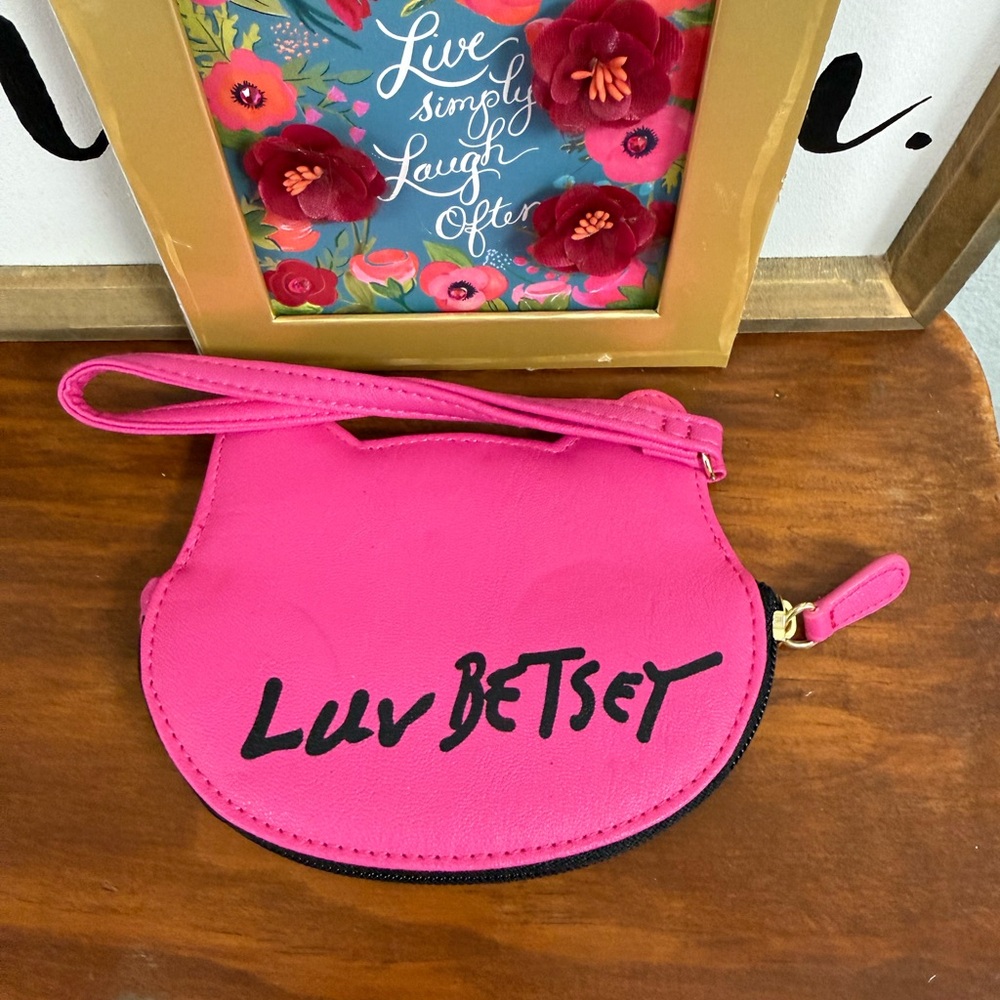 LUV Betsy Johnson Pink π©· Kitty Cat Face Wallet Wristlet Credit Card Coin Purse - Picture 5 of 12